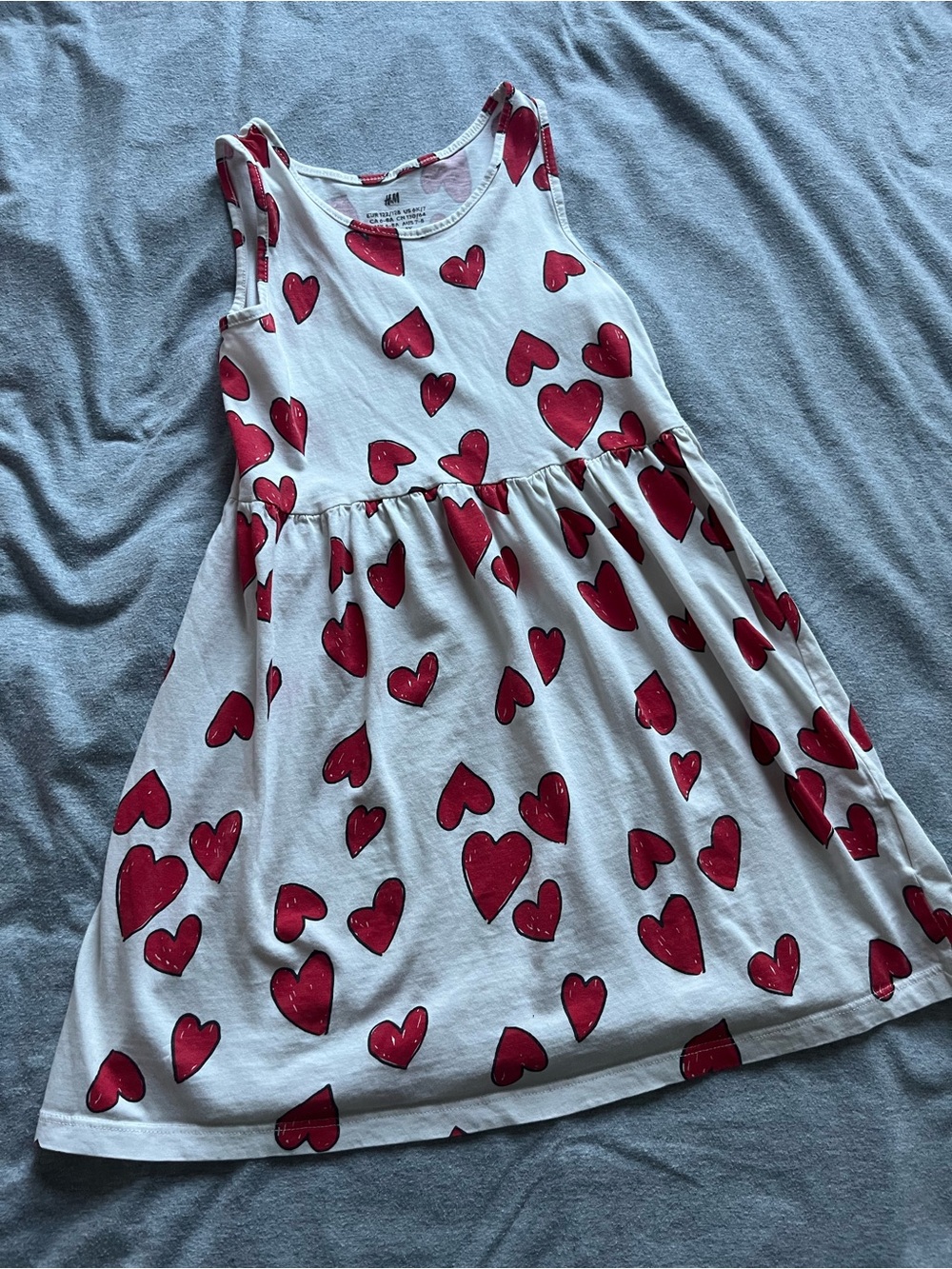 H&M White Tank Dress with Red Heart Print - Kids